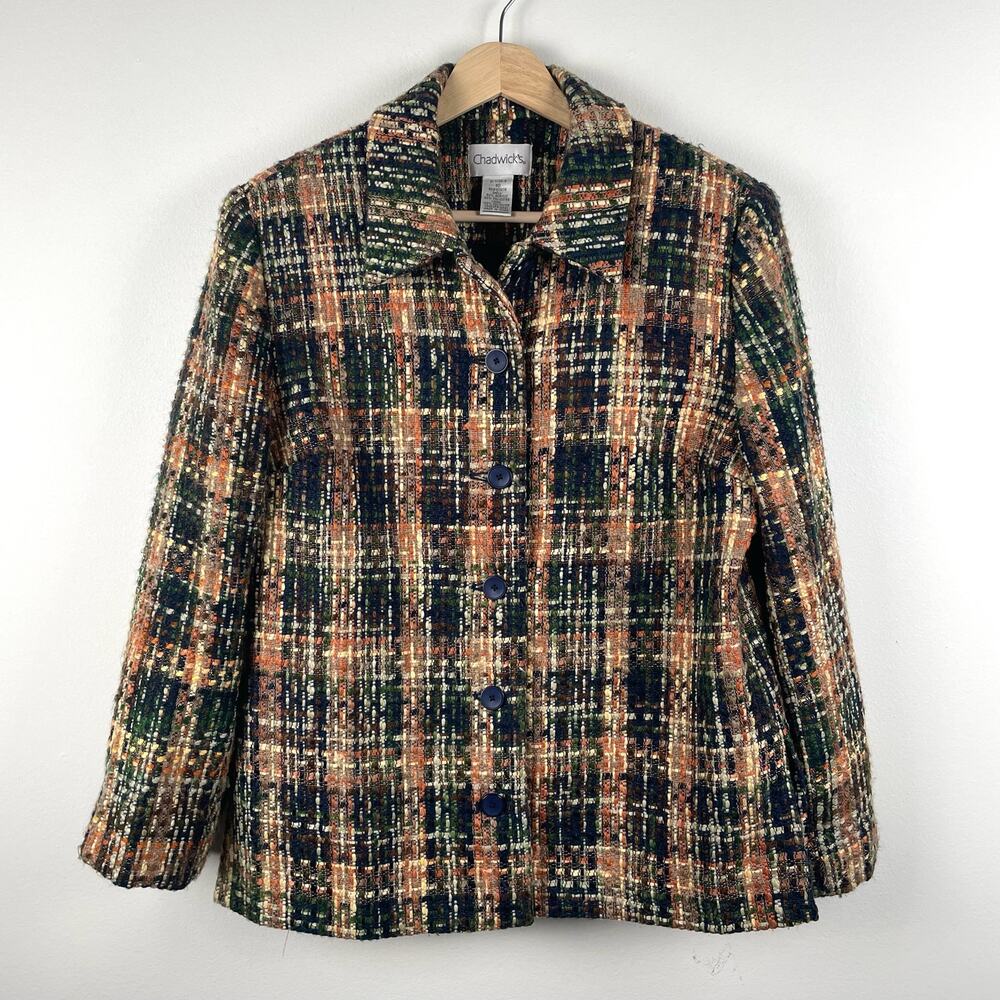 Vintage Chadwicks Plaid Tweed Blazer Jacket Womens 10 Academia Funky Retro